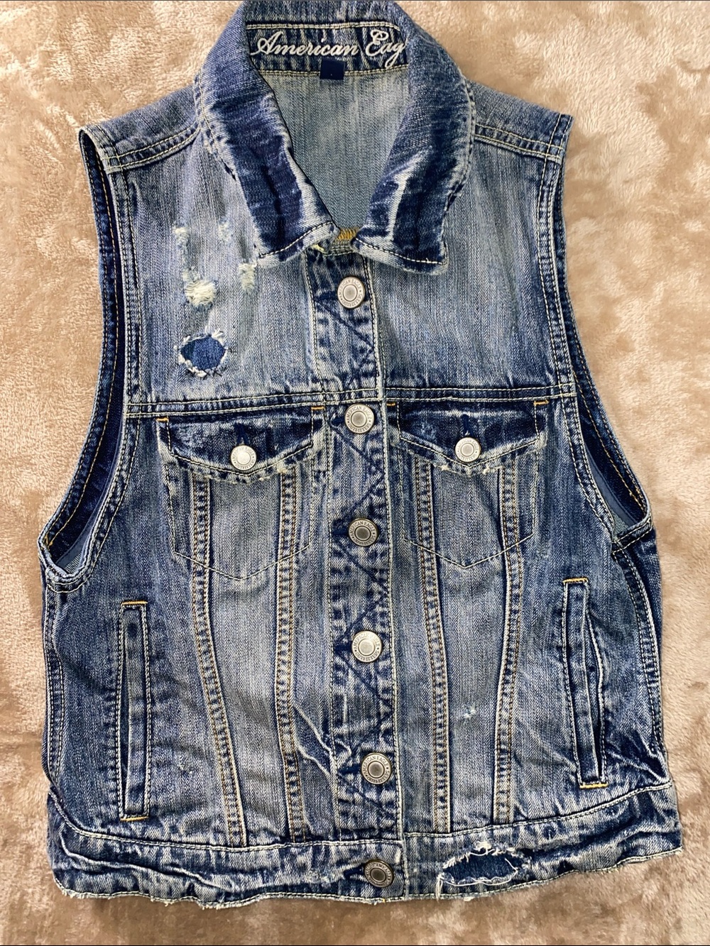 American Eagle Denim Jean Distressed Vest
